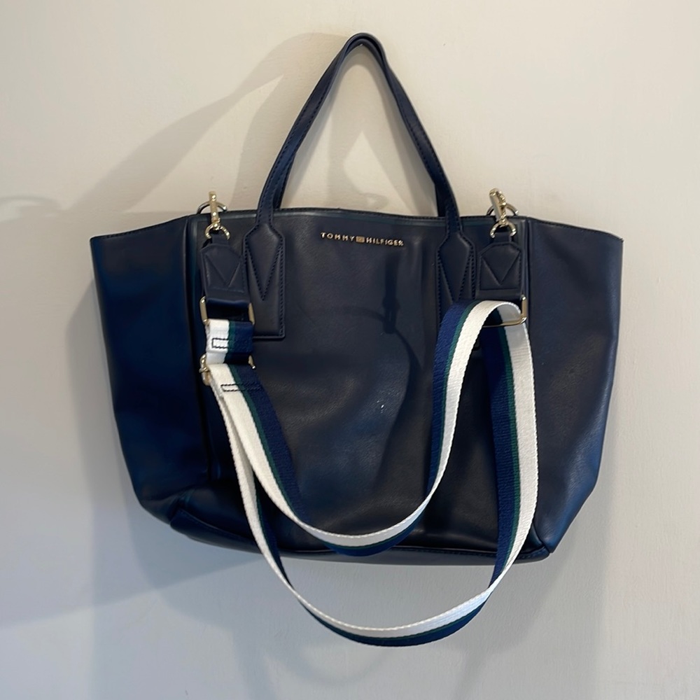 Tommy Hilfiger Large Leather Navy Tote Bag Crossbody